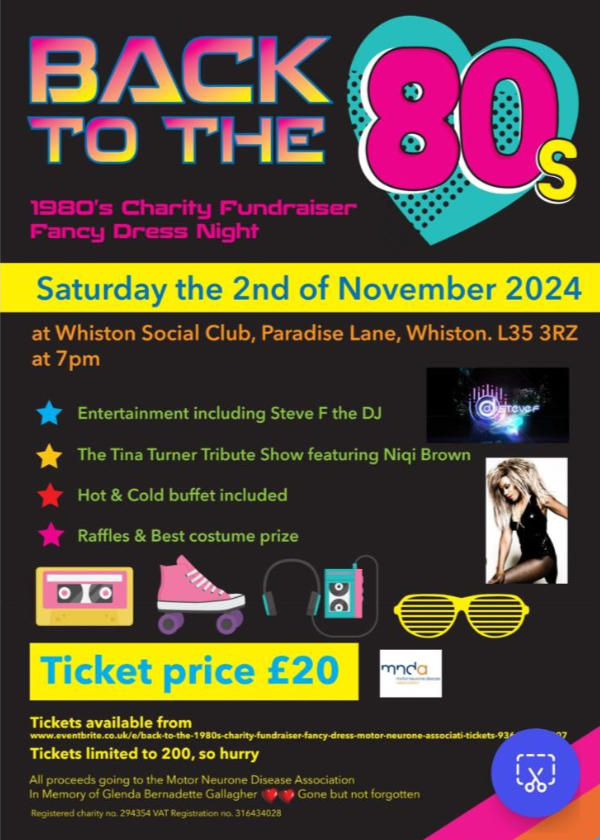 80s Night Raffle Back to the 80s Fundraiser | MNDA Merseyside Branch